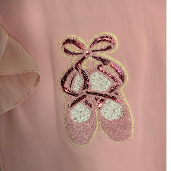 Lulu Bebe Lily Ballet Sequin Puff Sleeve Top Light Pink NWT size‎ 10 - Picture 3 of 5